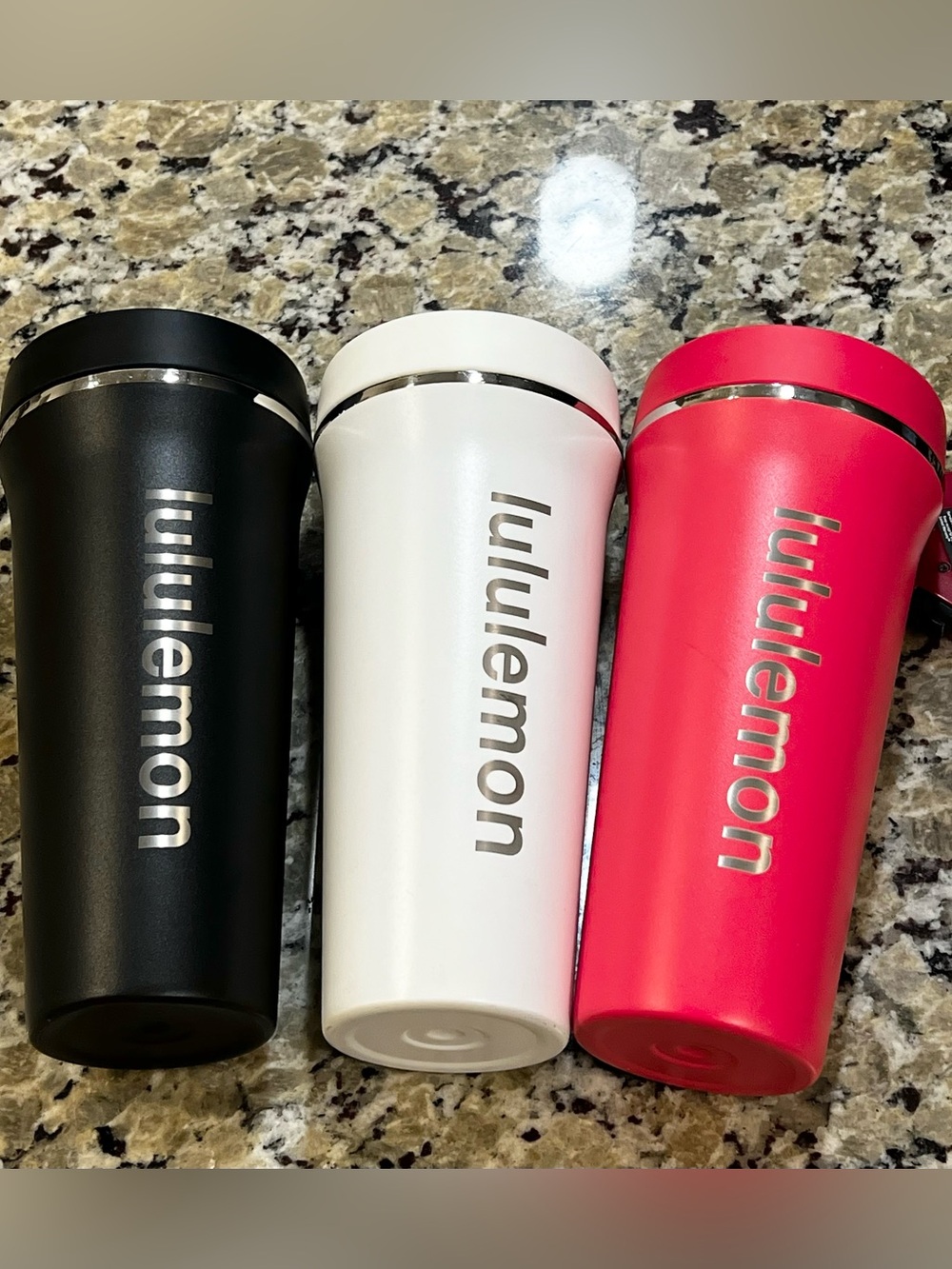 Lululemon Back To Life Thermal Tumbler Trio Set - Black, White, Pink (Coral)